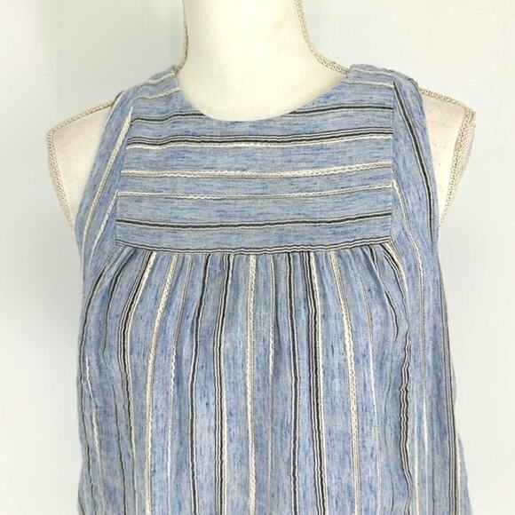 Madewell Women's XXS Yoked Mini Dress in Textured Stripe Sleeveles Blue Pockets - Picture 6 of 16